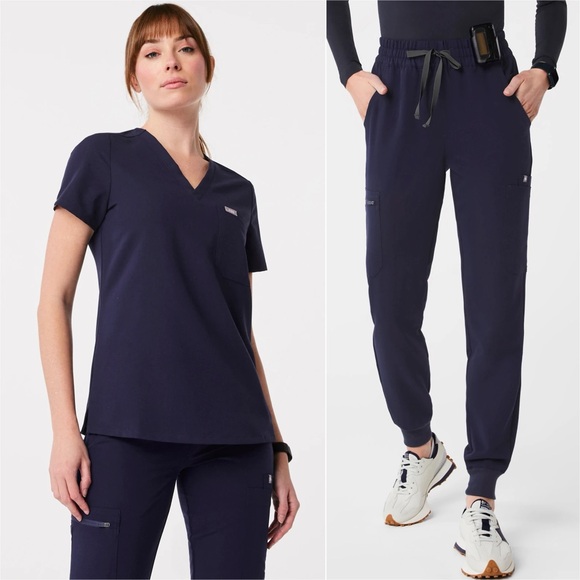 Figs Scrub Set Navy Blue Catarina Top High Waisted Uman Joggers Medium - Picture 1 of 9